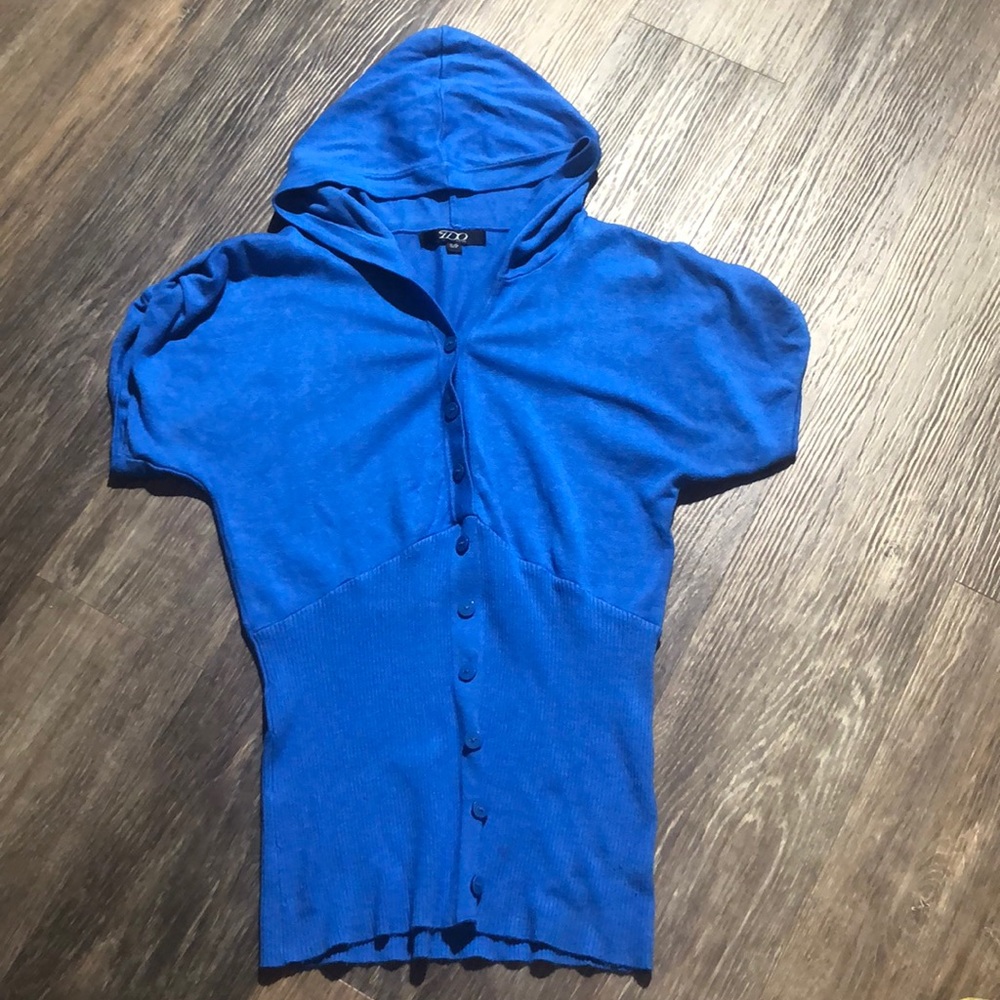 iDO Fitted Hooded Short Sleeve Sweater Sz S